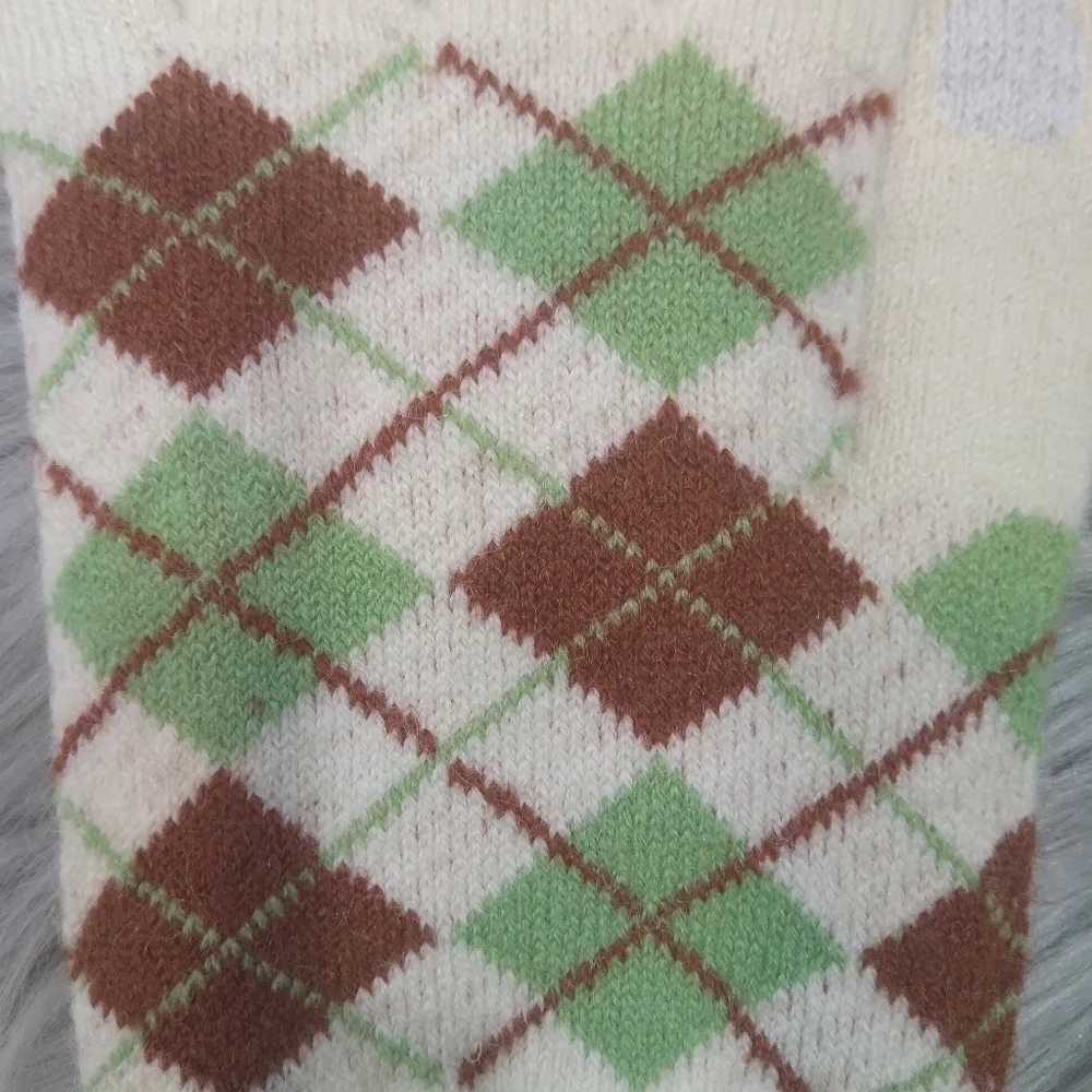Argyle Style Acrylic Gloves In Beige